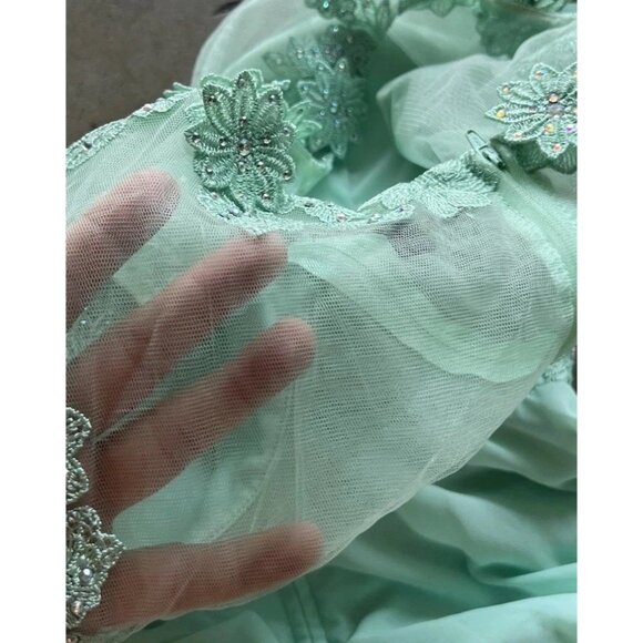 Vintage City Triangles Long Green Mint Dress Prom White Stones Women’s Sz 3 - Picture 16 of 16